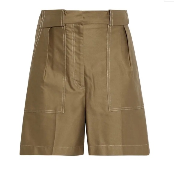 SANDRO Pleated High Rise Cotton-Faille Shorts Khaki $235 msrp - Picture 3 of 12
